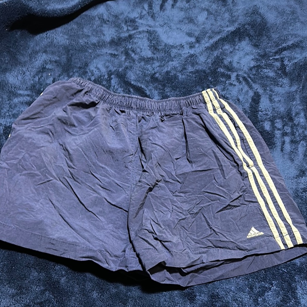 Adidas Men's Navy Shorts with White Stripes